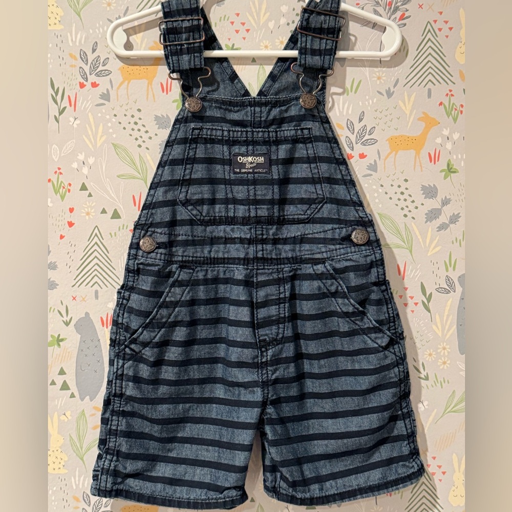 Oshkosh Baby B’gosh Striped Dark Denim 2T Overall Shortalls Unisex, 100% Cotton